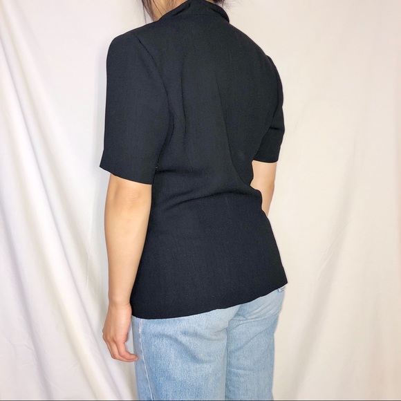 Black short sleeve blazer top blouse // S - Picture 4 of 5